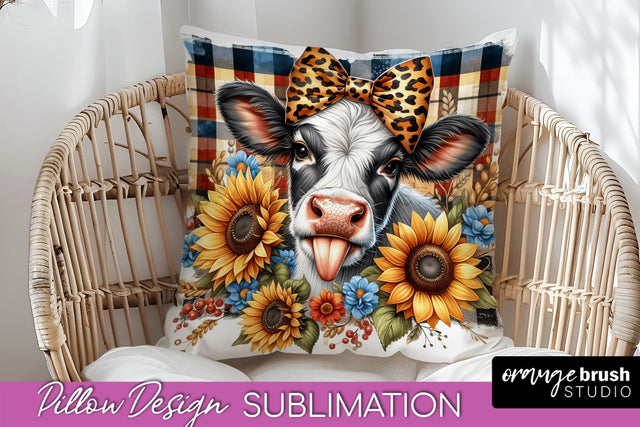Fall Pillow Cover - Cow Pillow Sublimation Design Sublimation OrangeBrushStudio 