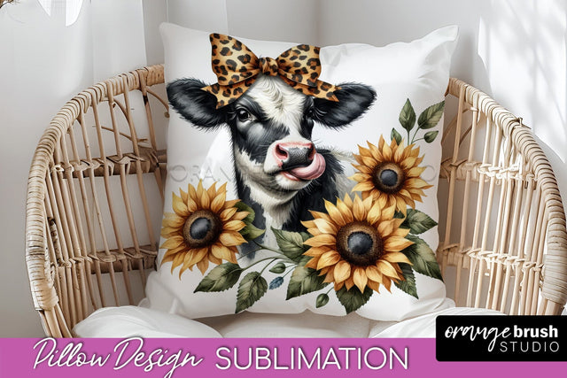 Fall Pillow Cover - Cow Pillow Sublimation Design Sublimation OrangeBrushStudio 
