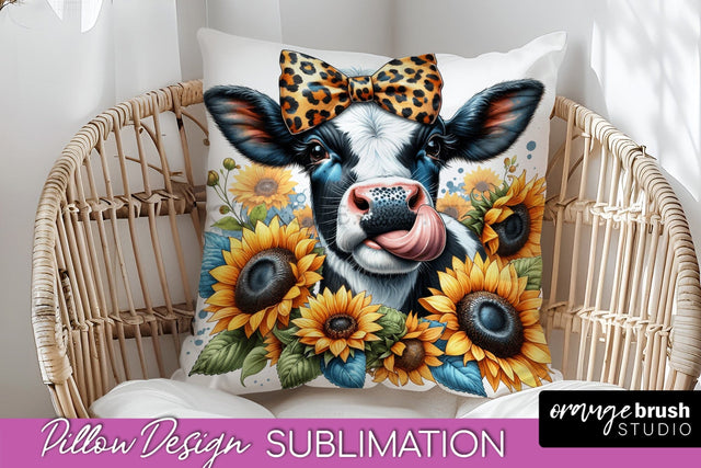 Fall Pillow Cover - Cow Pillow Sublimation Design Sublimation OrangeBrushStudio 