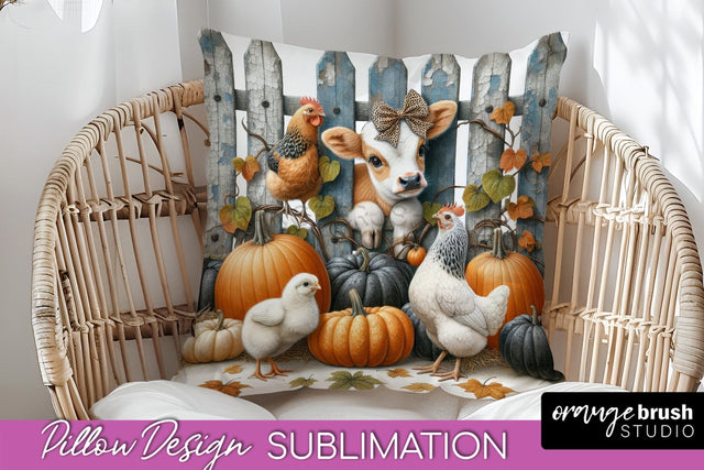 Fall Pillow Cover - Cow Pillow Sublimation Design Sublimation OrangeBrushStudio 