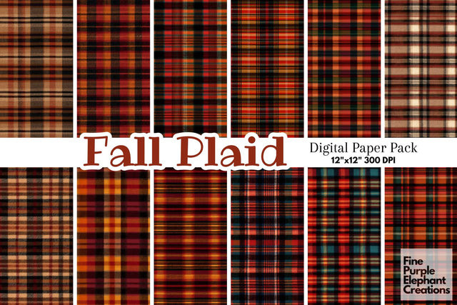 Fall Plaid Fabric Texture Gingham Digital Pattern Fine Purple Elephant Creations 