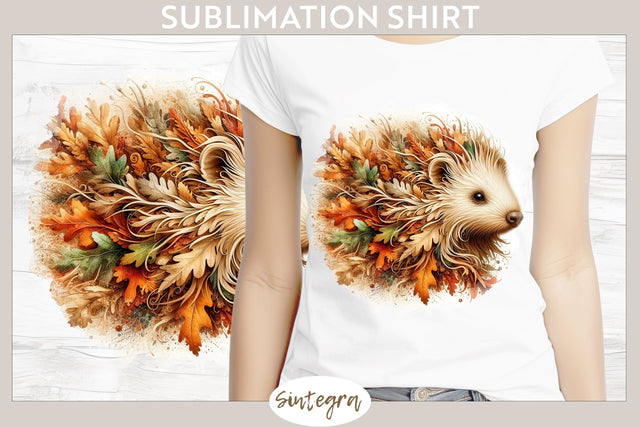 Fall Porcupine Animal v1 T-shirt Sublimation Sublimation Sintegra 