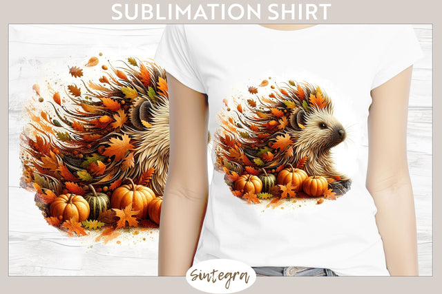 Fall Porcupine Animal v2 T-shirt Sublimation Sublimation Sintegra 