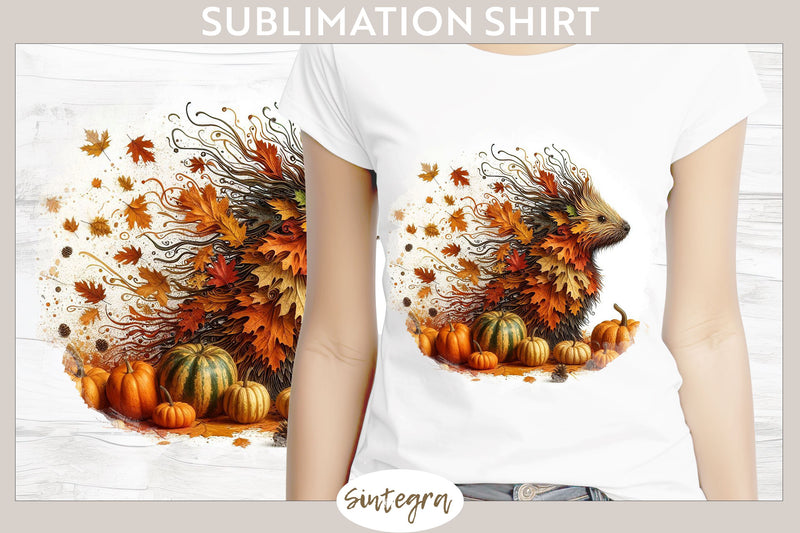 Fall Porcupine Animal v4 T-shirt Sublimation Sublimation Sintegra 