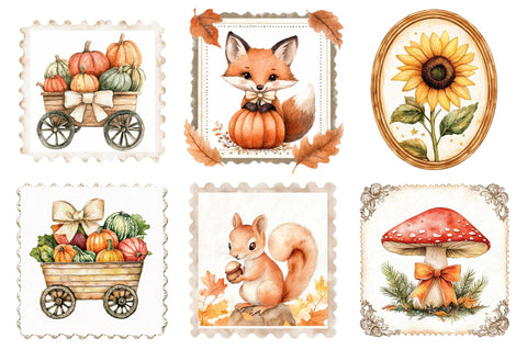 Fall Postage Stamp Clipart Sublimation SVGista 