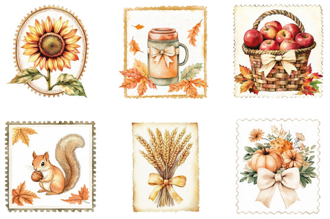 Fall Postage Stamp Clipart Sublimation SVGista 