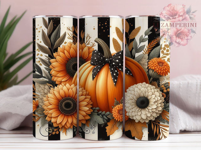 Fall Pumpkin Autumn Floral Tumbler, Autumn Floral 20Oz Sublimation, Rustic Harvest Coffee Cup, Thanksgiving Pumpkin Mug Wrap, Cozy Farmhouse Drinkware Design, Pumpkin Patch Cup, Autumn Flowers Tumbler Sublimation Li Zamperini 