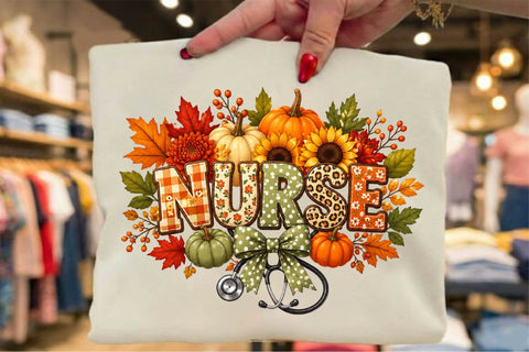 Fall Pumpkin Autumn Nurse PNG Watercolor Sublimation SVGArt 