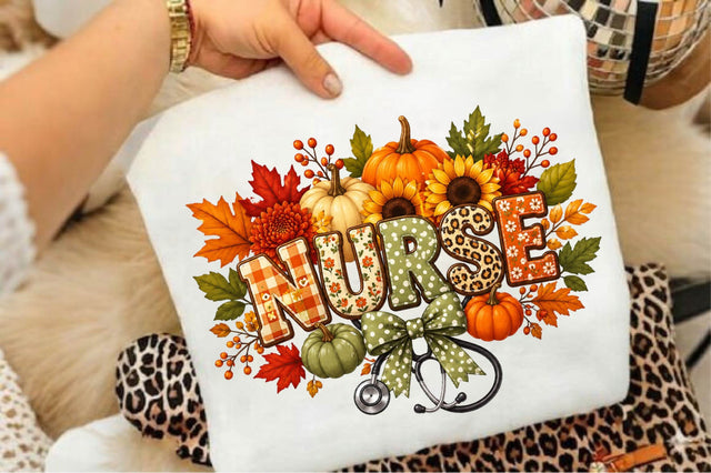 Fall Pumpkin Autumn Nurse PNG Watercolor Sublimation SVGArt 