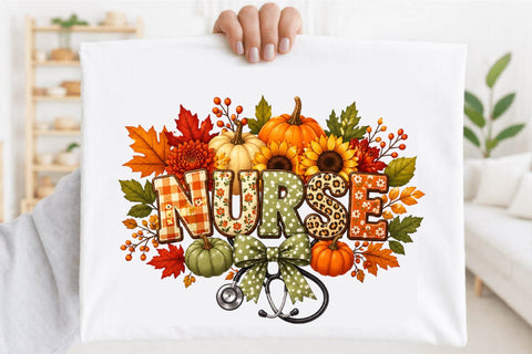 Fall Pumpkin Autumn Nurse PNG Watercolor Sublimation SVGArt 