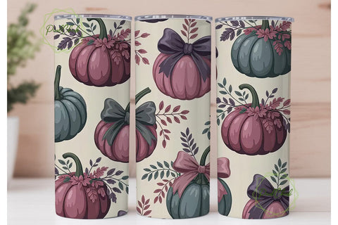Fall Pumpkin Bows 20oz Tumbler Wrap Sublimation PixelChick 