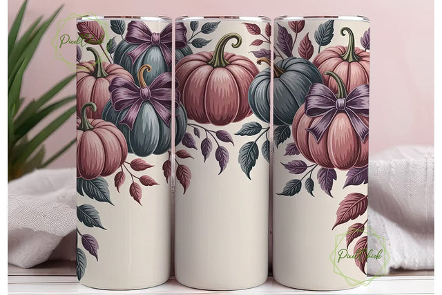 Fall Pumpkin Bows 20oz Tumbler Wrap Sublimation PixelChick 