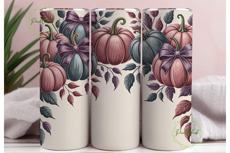 Fall Pumpkin Bows 20oz Tumbler Wrap Sublimation PixelChick 
