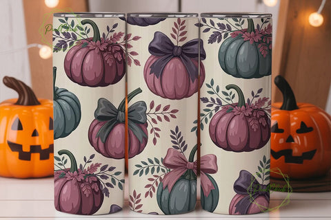 Fall Pumpkin Bows 20oz Tumbler Wrap Sublimation PixelChick 