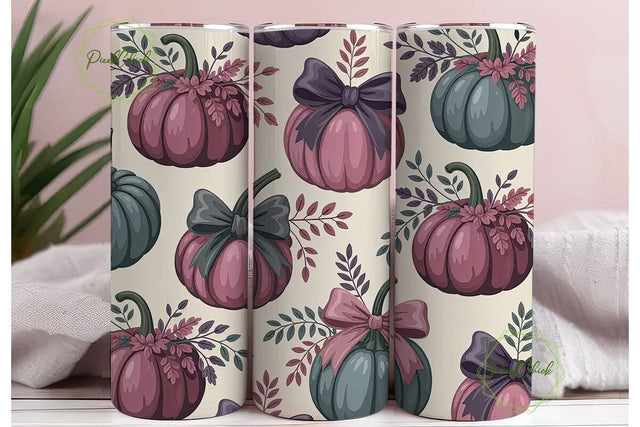 Fall Pumpkin Bows 20oz Tumbler Wrap Sublimation PixelChick 
