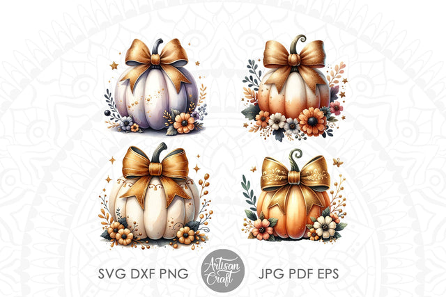 Fall pumpkin | Coquette bow | Flowers Sublimation Artisan Craft SVG 