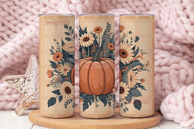 Fall Pumpkin & Floral 20oz Tumbler Wrap Sublimation DesignSVG 