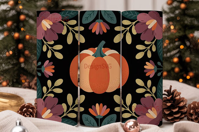 Fall Pumpkin Floral 20oz Tumbler Wrap Sublimation DesignSVG 