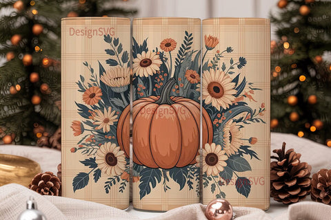 Fall Pumpkin & Floral 20oz Tumbler Wrap Sublimation DesignSVG 