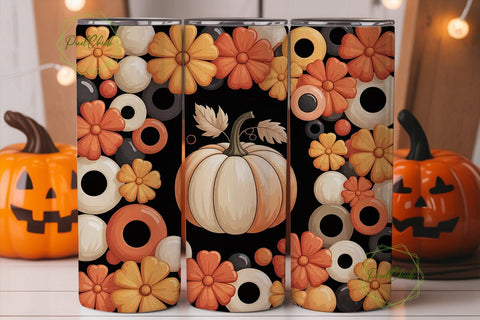 Fall Pumpkin Floral 20oz Tumbler Wrap Sublimation PixelChick 