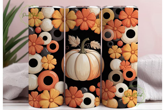 Fall Pumpkin Floral 20oz Tumbler Wrap Sublimation PixelChick 