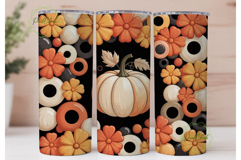 Fall Pumpkin Floral 20oz Tumbler Wrap Sublimation PixelChick 