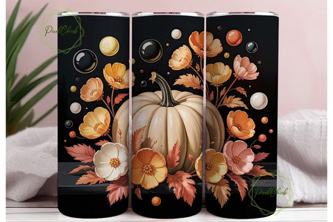 Fall Pumpkin Floral 20oz Tumbler Wrap Sublimation PixelChick 