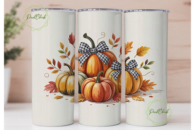 Fall Pumpkin Gingham Bow 20oz Tumbler Sublimation PixelChick 