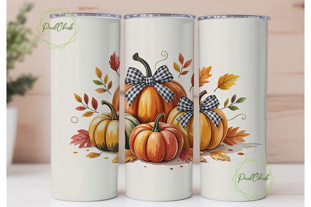 Fall Pumpkin Gingham Bow 20oz Tumbler Sublimation PixelChick 