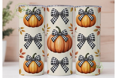 Fall Pumpkin Gingham Bow 20oz Tumbler Sublimation PixelChick 