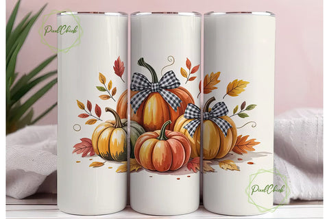 Fall Pumpkin Gingham Bow 20oz Tumbler Sublimation PixelChick 