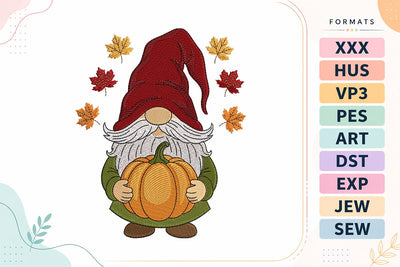 Fall Pumpkin Gnome Maple Leaves Embroidery Design Embroidery/Applique DESIGNS sg embroidery 