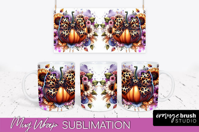 Fall Pumpkin Mug Wrap - Coquette Mug PNG Sublimation Design Sublimation OrangeBrushStudio 