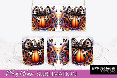Fall Pumpkin Mug Wrap - Coquette Mug PNG Sublimation Design Sublimation OrangeBrushStudio 