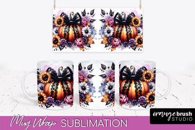 Fall Pumpkin Mug Wrap - Coquette Mug PNG Sublimation Design Sublimation OrangeBrushStudio 