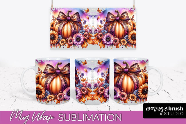 Fall Pumpkin Mug Wrap - Coquette Mug PNG Sublimation Design Sublimation OrangeBrushStudio 
