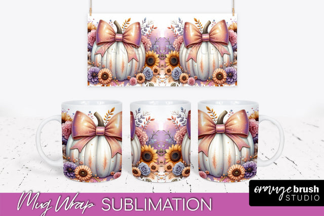 Fall Pumpkin Mug Wrap - Coquette Mug PNG Sublimation Design Sublimation OrangeBrushStudio 
