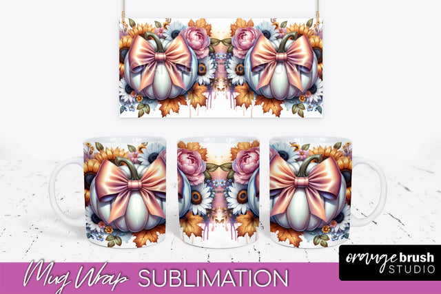 Fall Pumpkin Mug Wrap - Coquette Mug PNG Sublimation Design Sublimation OrangeBrushStudio 