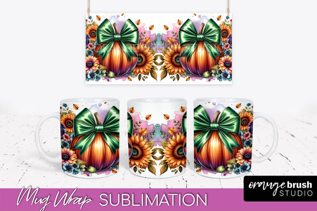 Fall Pumpkin Mug Wrap - Coquette Mug PNG Sublimation Design Sublimation OrangeBrushStudio 