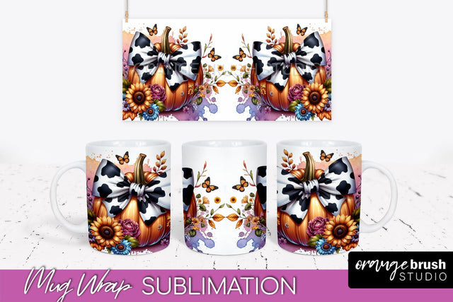 Fall Pumpkin Mug Wrap - Coquette Mug PNG Sublimation Design Sublimation OrangeBrushStudio 