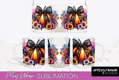 Fall Pumpkin Mug Wrap - Coquette Mug PNG Sublimation Design Sublimation OrangeBrushStudio 