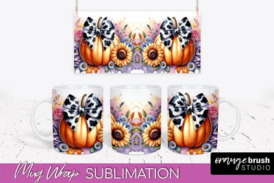Fall Pumpkin Mug Wrap - Coquette Mug PNG Sublimation Design Sublimation OrangeBrushStudio 
