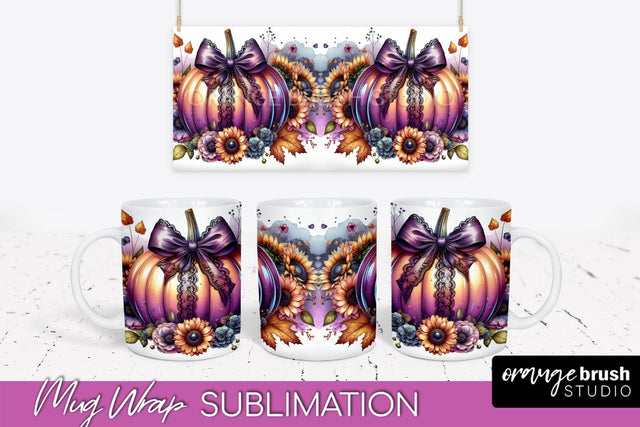Fall Pumpkin Mug Wrap - Coquette Mug PNG Sublimation Design Sublimation OrangeBrushStudio 