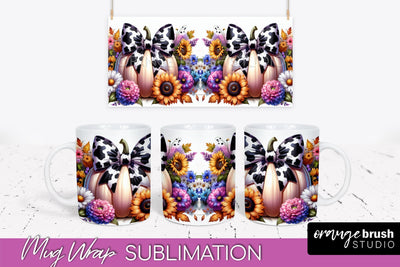 Fall Pumpkin Mug Wrap - Coquette Mug PNG Sublimation Design Sublimation OrangeBrushStudio 