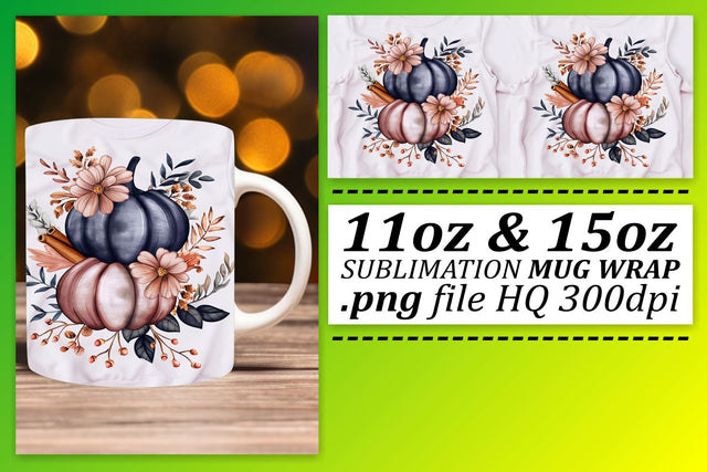 Fall Pumpkin Mug Wrap Design Watercolor 11oz/15oz Sublimation afrosvg 