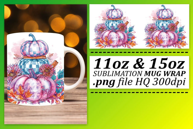 Fall Pumpkin Mug Wrap Design Watercolor 11oz/15oz Sublimation afrosvg 
