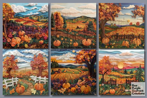 Fall Pumpkin Patch Quilling Pattern Digital Paper Digital Pattern Fine Purple Elephant Creations 