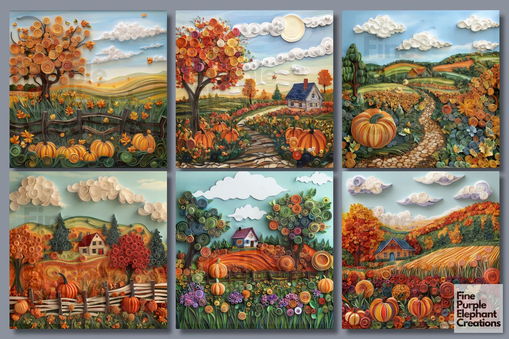 Fall Pumpkin Patch Quilling Pattern Digital Paper - So Fontsy