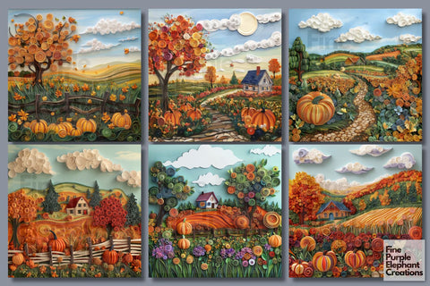 Fall Pumpkin Patch Quilling Pattern Digital Paper Digital Pattern Fine Purple Elephant Creations 