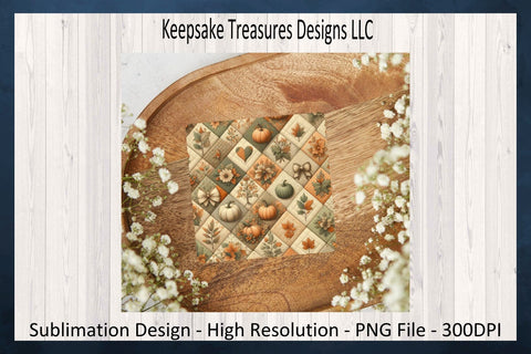 Fall Pumpkin Patchwork 11oz Coffee Mug Wrap and Coaster, Sublimation Png, Digital Download Sublimation Keepsake Treasures Designs LLC. 